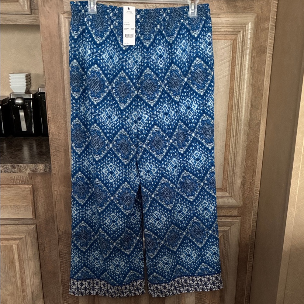 NY Collection Blue Patterned Straight Leg Pants (New With Tags)